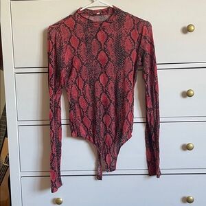 Red and Black Snakeskin Print Bodysuit